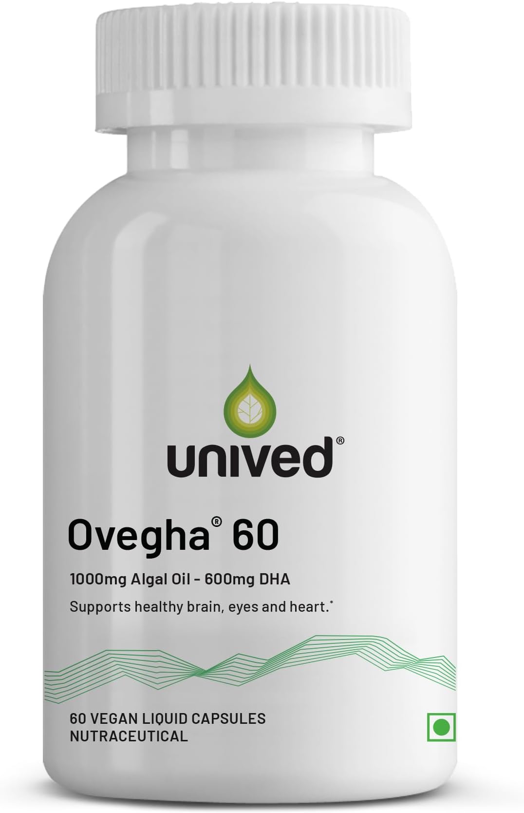 - Unived Ovegha 60 | Algae-Derived Omega-3 | 600mg DHA Per Serving (highest DHA/serving) | Vegan, No Fish Oil | Brain, Heart, Skin, Join, Hair, Eye & Prenatal Support | 60 Capsules