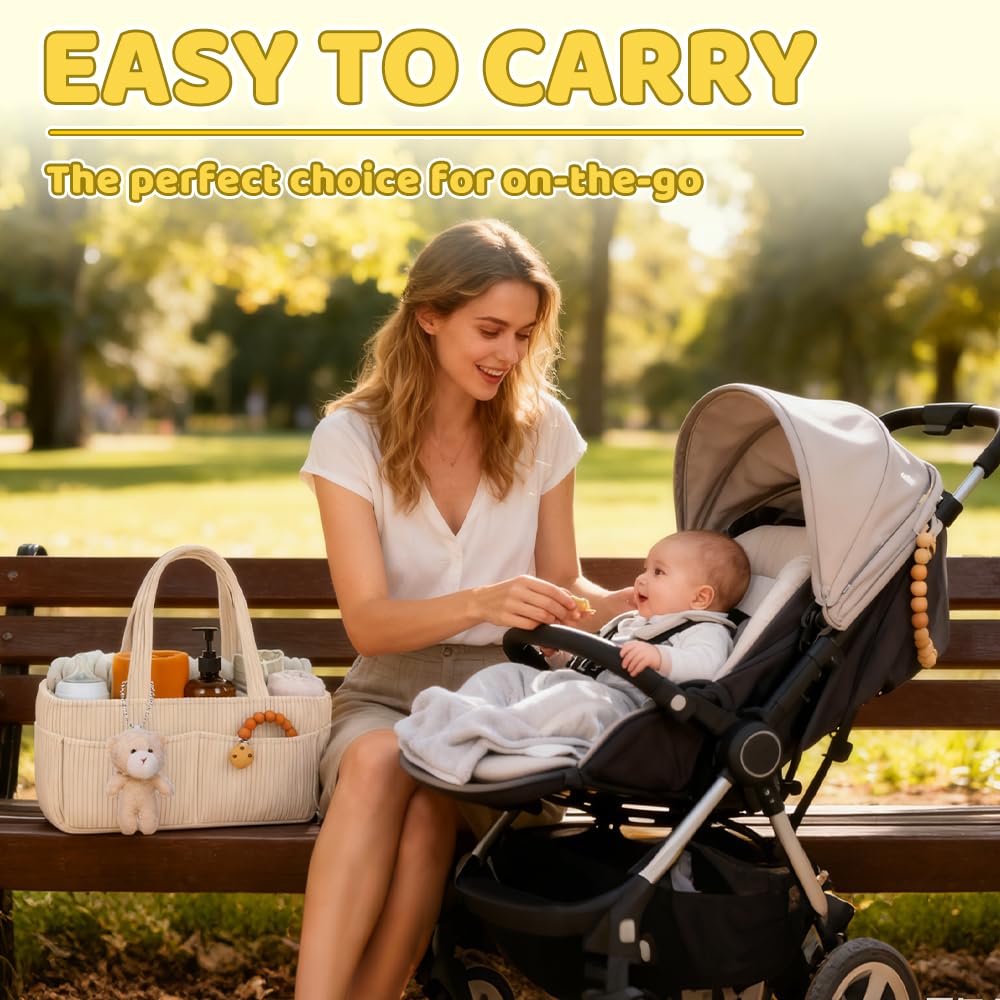 Organizador Pañales, Portátil Organizador Bebe con Osito de peluche, Grande Cesta Organizadora Bebe con Asa, Cesta Cambiador Bebes para Viaje