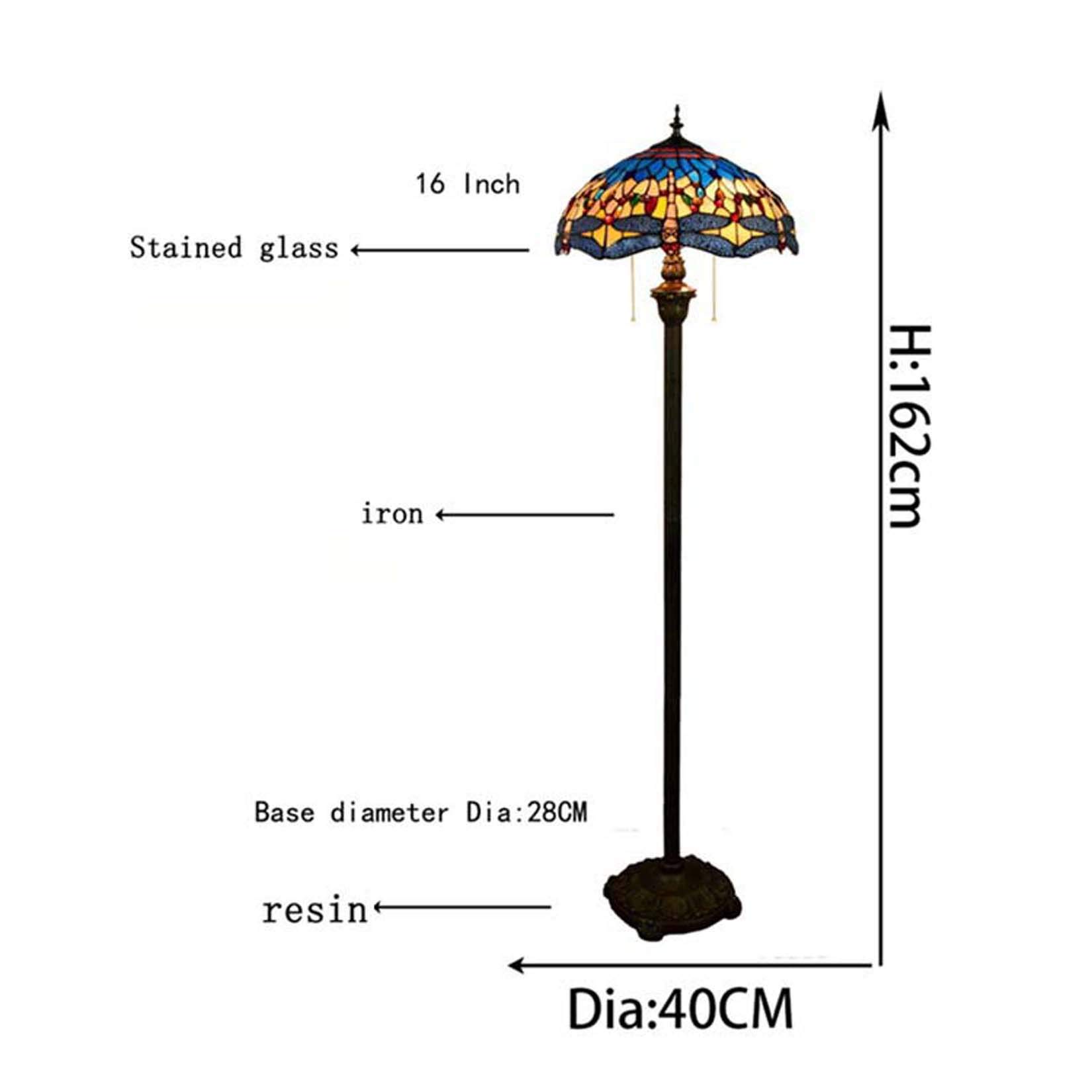 Lampa Podłogowa Do Czytania W Stylu Tiffany Z Witrażem W Kształcie Ważki I Abażurem O Szerokości 16 Cali Z Żywicy,Do Sypialni I Salonu,B(B)