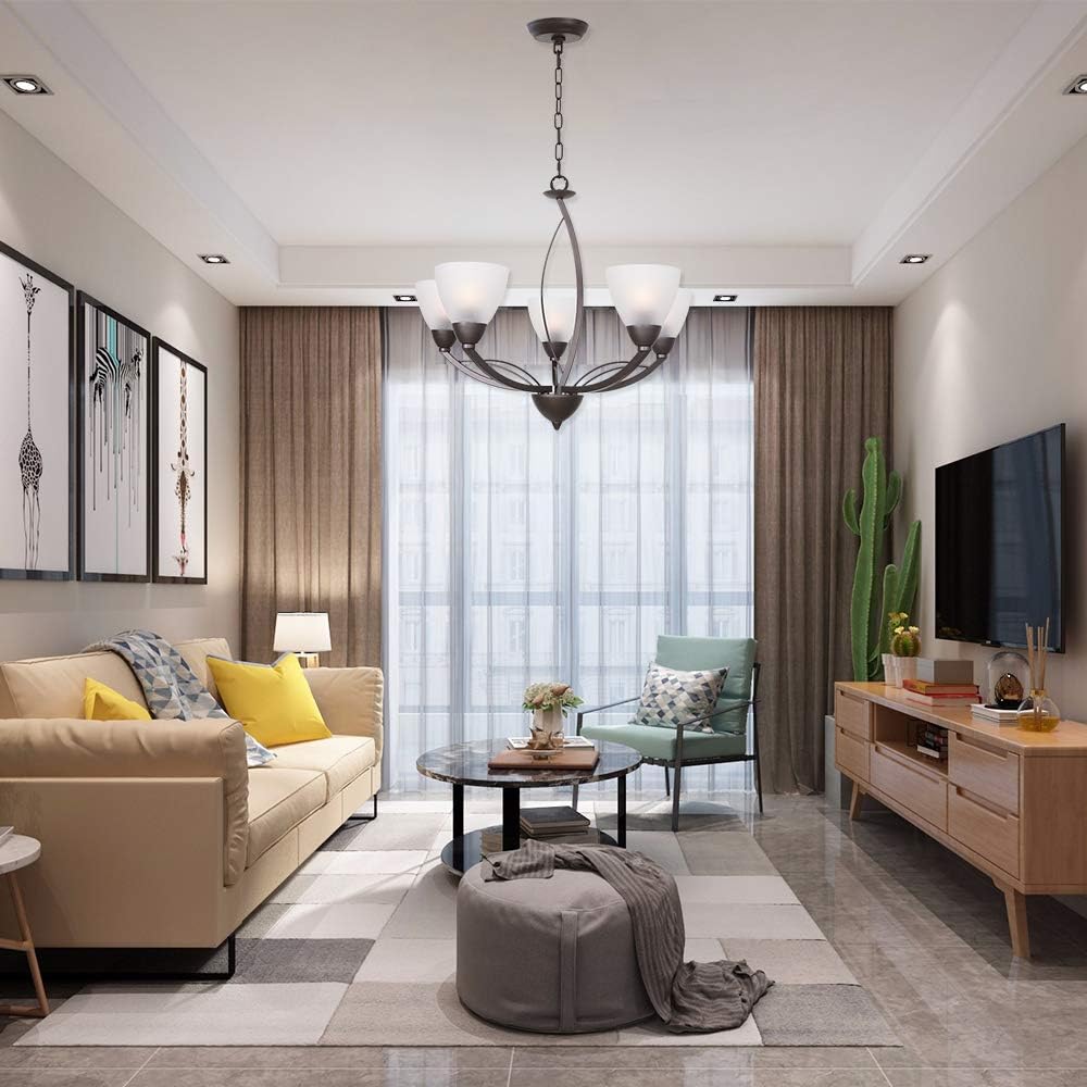 Blасk Frіdау Sаlе 2022 Lucidce Modern Chandelier 5-Light Lighting Fixtures Ceiling Hanging Lights Alabaster Glass Shades Oil Rubbed Bronze Pendant Light for Dining Room Living Room