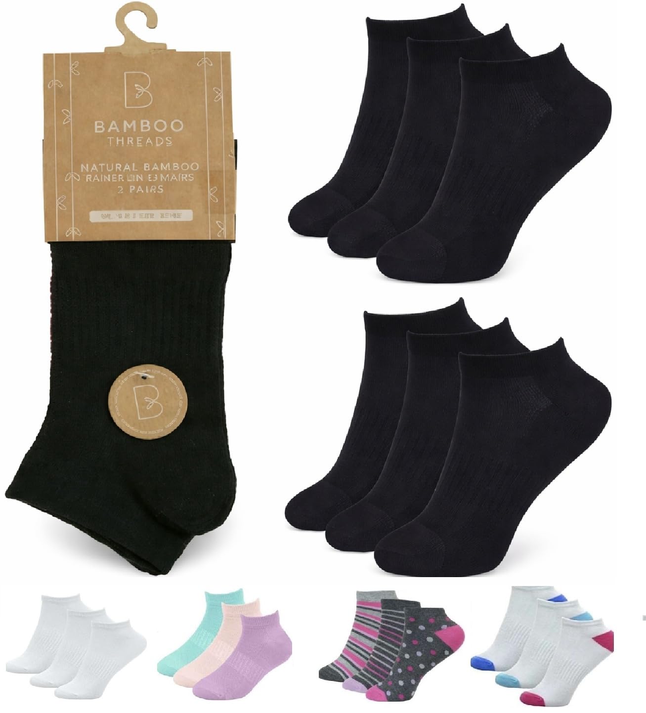 Onlybee Women's Black 6 Pairs Of Bamboo Trainer Ankle Socks (Black)