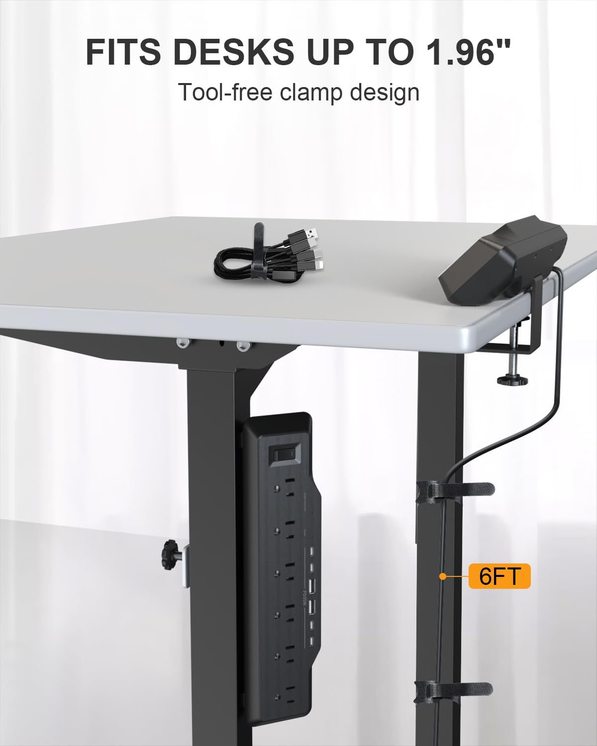 Zacisk komputerowy, ochrona przeciwprzepięciowa, 6 gniazd, płaska wtyczka, 1800J, 4 porty USB-C (dowolny port 35W), do domu i biura, ognioodporna obudowa PC-ABS, se