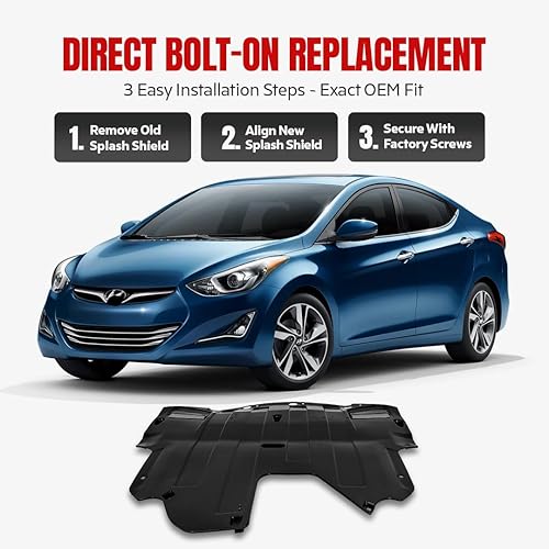 Miniatura 5 de FITRITE AUTO Parts Nuevo protector contra salpicaduras para el motor para Hyundai Elantra 2014-2016, se ajusta a modelo sedán, bajo cubierta,