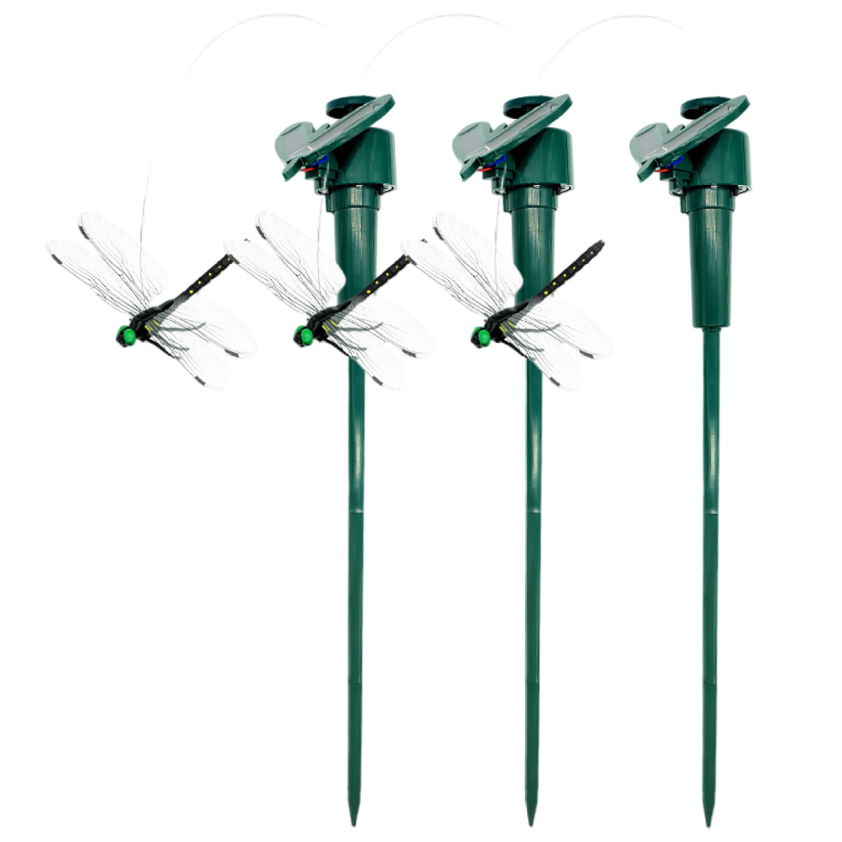 Ginwrek Dragonfly Garden Stakes 3pcs Dragonfly Garden Decor with Solar & Battery Powered Rotating Clip Bug Repellent for Outdoor Yard, Patio, and Decoration