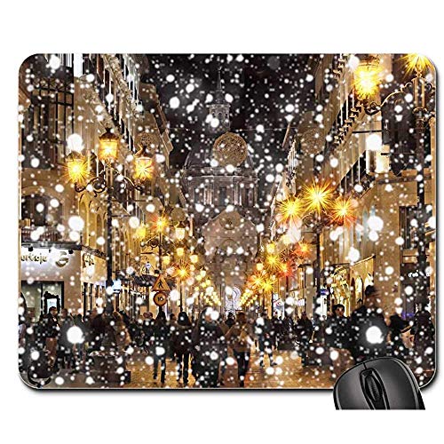Preisvergleich Produktbild Gummiunterseite Mausmatte,Pad Maus Unterlage,Anti Rutsch Gaming Mausepad,Schneefall-Einkaufspassage,Die Weihnachten 30X25Cm,Bürocomputer-Auflage,Glattes Mousemat Kauft
