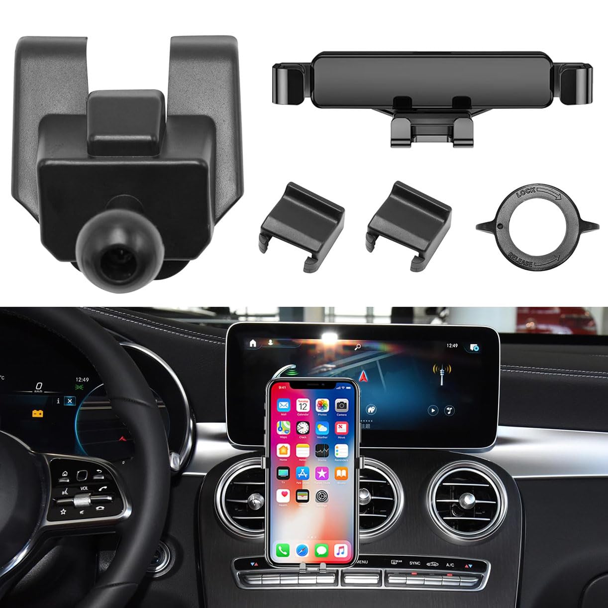 Soporte de teléfono móvil para Coche,Soporte de teléfono móvil Ajustable Giratorio 360°,para Mercedes-Benz C Class GLC 2015 2016 2017 2018
