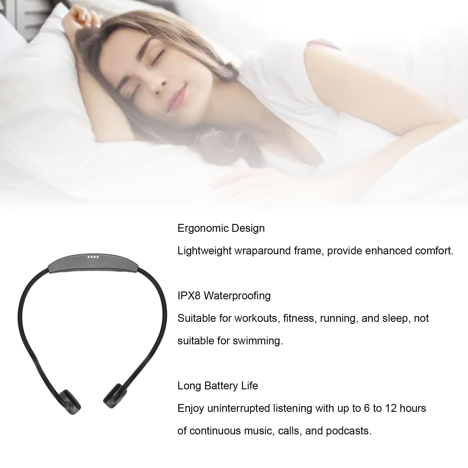 Cryfokt Bluetooth Bone Conduction Headphones, Ergonomic and Waterproof