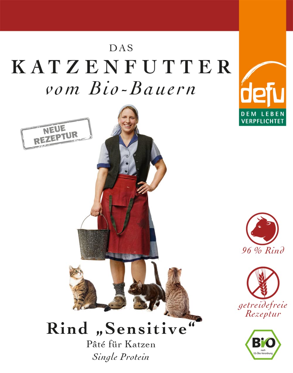 defu Katzenfutter | 12 x 410 g | Pate Bio Rind Sensitive | Premium Bio Alleinfuttermittel nass für Katzen