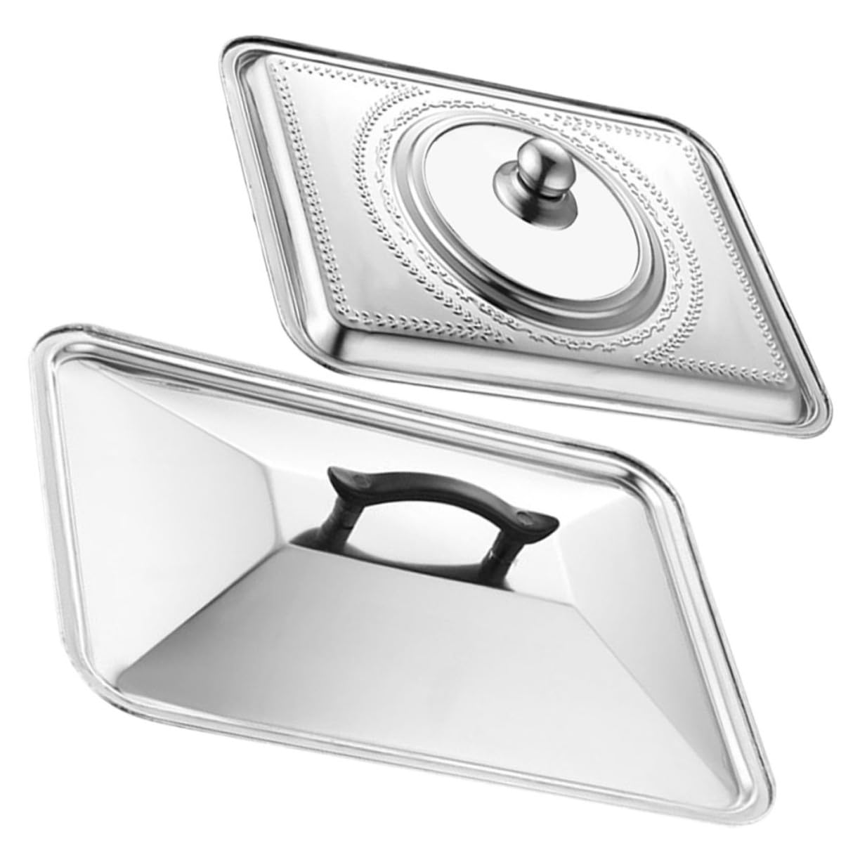 Ipetboom 2 pezzi Coperchio Pentola Rettangolare in Acciaio Inox con Superficie Facile da Pulire e Visibilità per Monitorare la Cottura per Barbecue e Arrostire Compatibile con Diverse