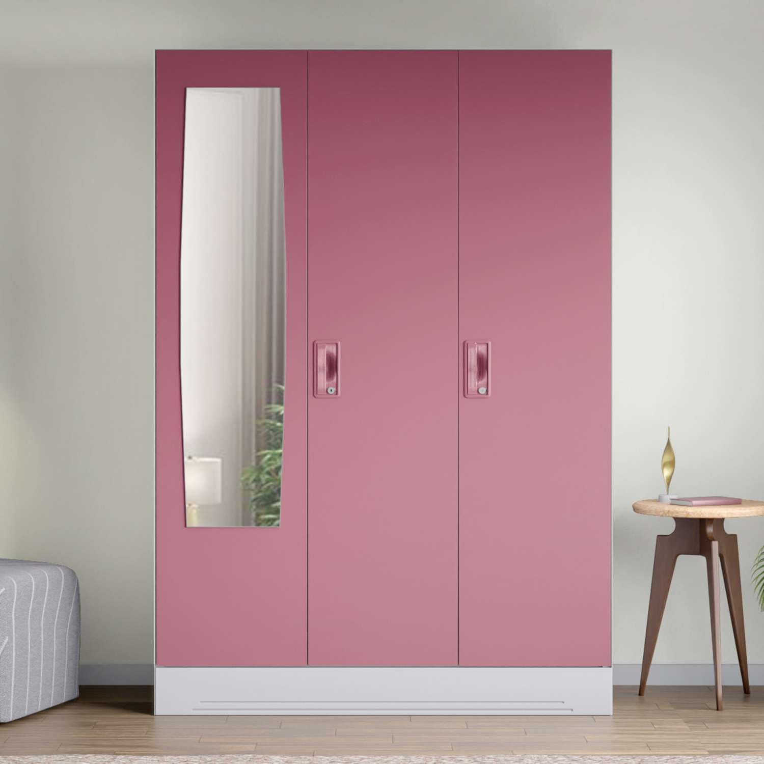 GODREJ INTERIO Almirah Slimline 3-Door Steel Almirah, Cupboard for Clothes (Royal Ivory and Dusty Rose), 1-Year Warranty, 7 Shelves, 1 Locker, Star Design Mirror-picture-34