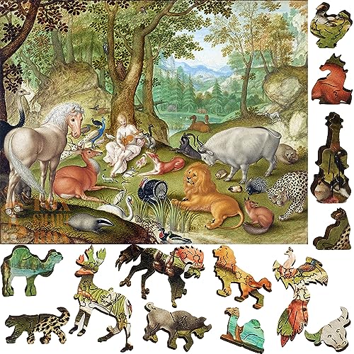 Wooden Puzzle for Adults - Uniquely Shaped Pieces - Made in The USA by FoxSmartBox - 390 Pieces - Orpheus Charming Animals