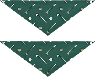 2 Pack Dog Bandanas Golf Club Ball Pattern Milk Silk Pet Bandana Scarf Snap Button Triangle Bibs Kerchief Set Pet Holiday Accessories Decor for Puppy Dogs Cats L