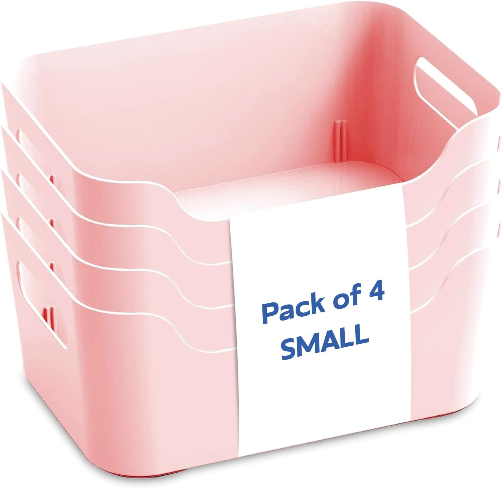KOLORR Jolly Plastic Small Basket with Handle for Storage Box| Multipurpose Light Weight Plastic Baskets organiser for Clothes Toys Stationary Cosmetics Livingroom Bathroom | Pack of 4 - Pink