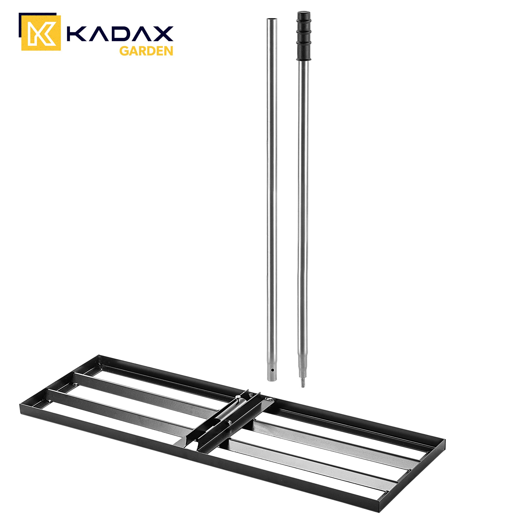 KADAX Rascador de césped 89 x 29 cm con mango, rastrillo de nivelación para el cuidado del césped, para nivelar el suelo, nivelador de césped de metal, nivelador de superficies
