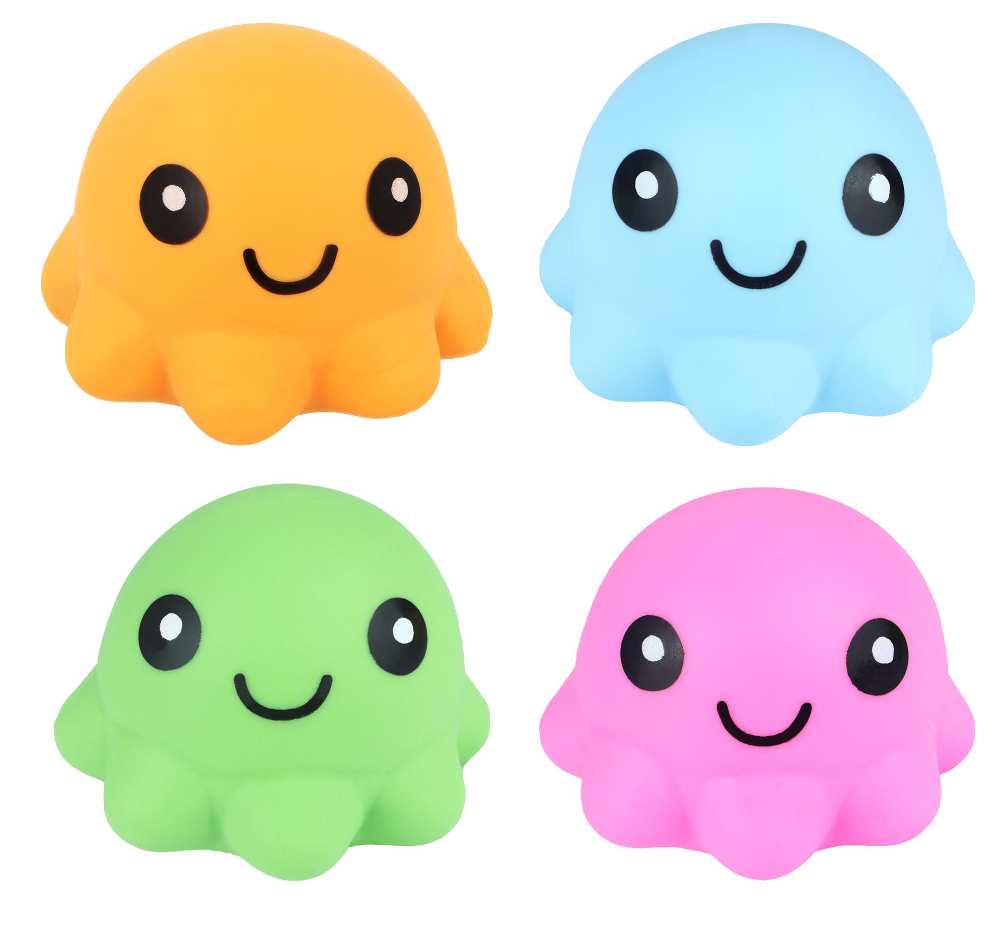 Alien Orb Squishy Stress Relief Toy - Colourful, Rainbow Textured Ball, Fidget Squeezable Kid Toy, Funny Sensory Orb, Anxiety, Office, Party Bag Filler, Bizarre Fun (4pk Squishy Octopus Ball)