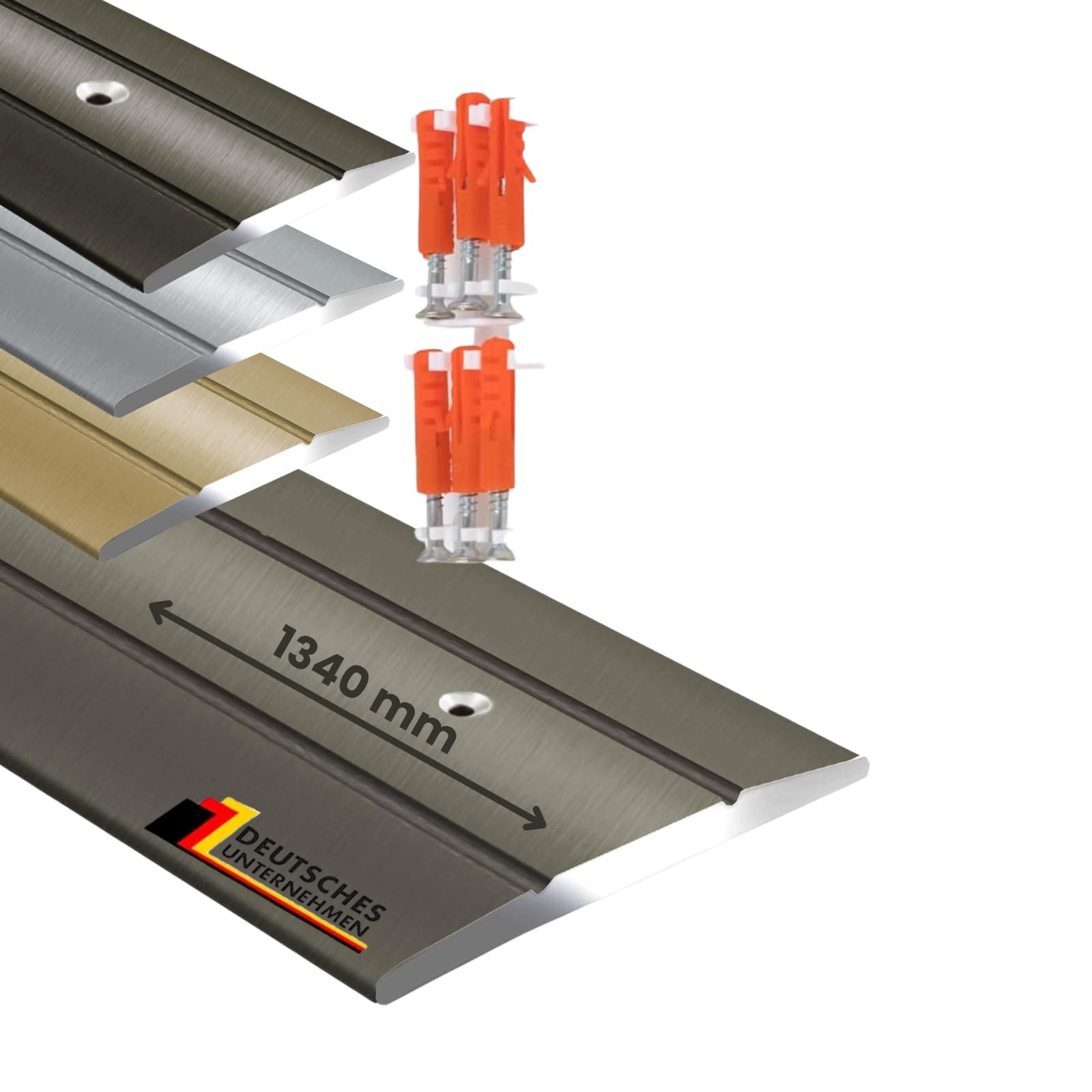 Floordirekt Champagne - Pre-Drilled Metal Transition Strip Profile | Aluminium Flooring Strip For Parquet, Laminate, Pvc, Cork | C-Shape | Pre-Drilled Or Self-Adhesive (Width: 36 Mm | Length: 134 Cm, Champagne | Pre-Drilled )