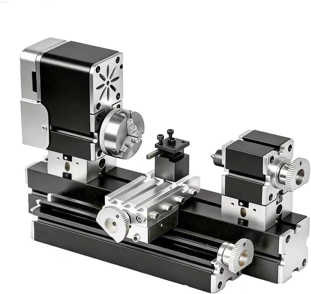 ZHRUI Mini torno de metal didáctico en miniatura galvanizado totalmente de metal, centro de 50 mm, 36 W, 20000 RPM para procesar aluminio, madera y materiales plásticos (estilo elevado)