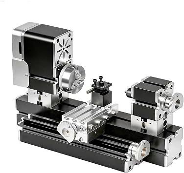 ZHRUI Electroplated all Metal Mini Miniature Didactical Metal Lathe 50mm Center 36W 20000RPM for Processing Aluminum,Wood, Plastic Materials Heighten Style