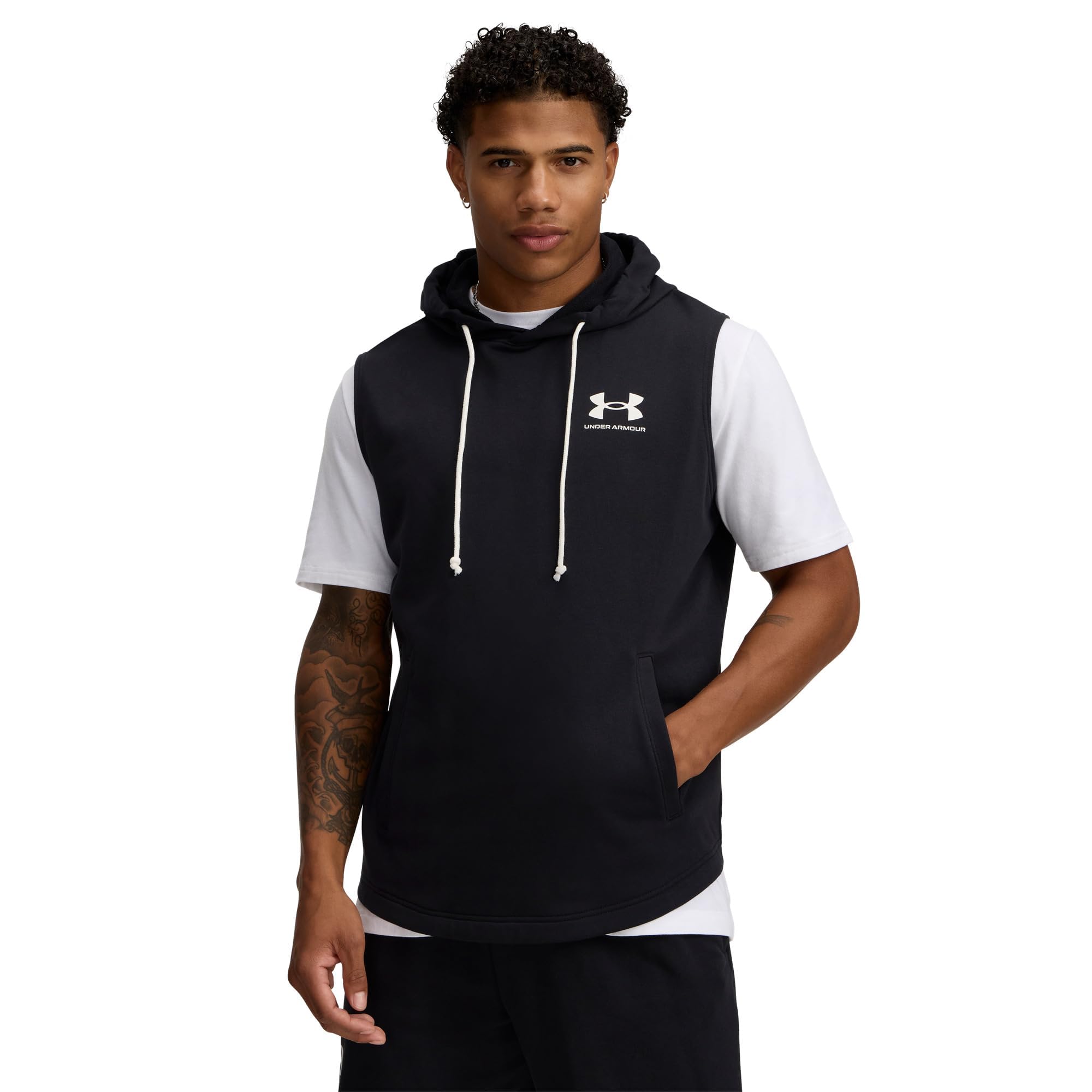 Under Armour Men's Rival Terry Sleeveless Hoodie Hooded Sweatshirt, (001) Black / / Onyx White, M