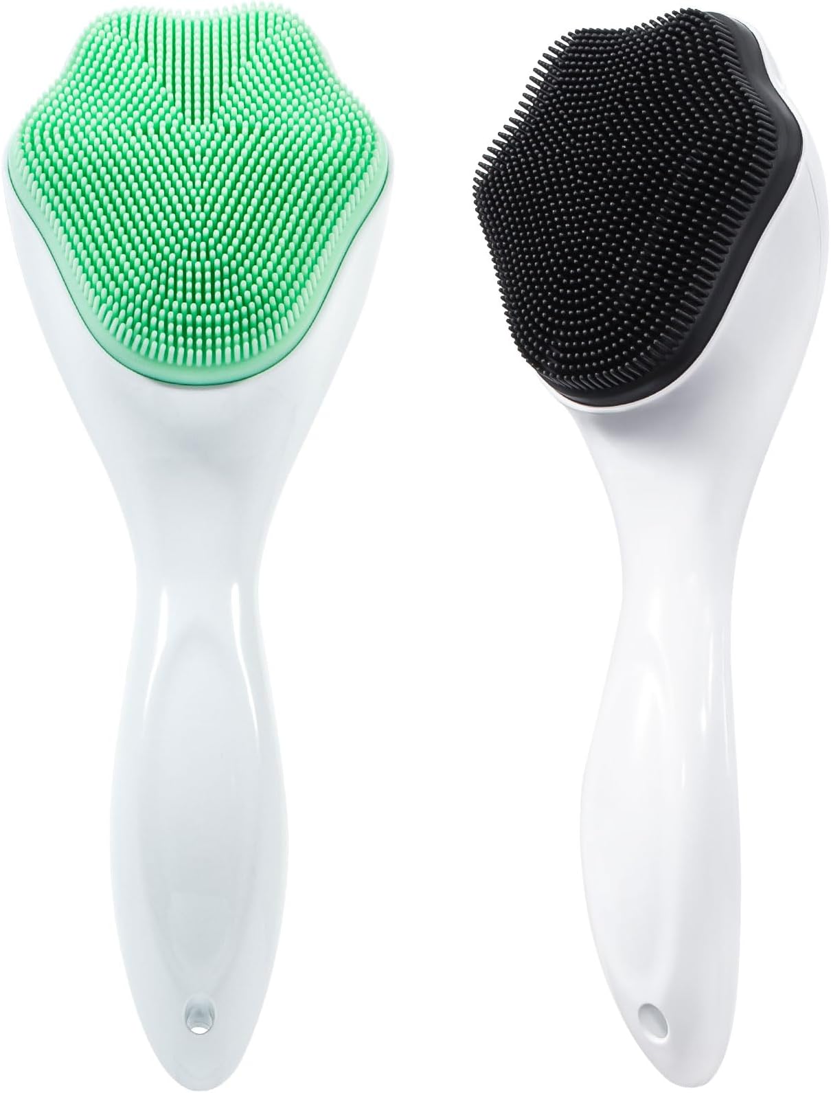 Silicone Face Scrubber Exfoliating Brush, 2 Pack Manual Handheld Facial Cleansing Brush Blackhead Scrubber, Soft Bristles Waterproof for Face Skincare (Green,Black White)