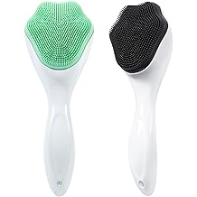 硅胶洗面奶去角质刷,2 件装手动手持洗面奶黑头洗面奶,柔软刷毛防水面部护肤（绿色、黑色白色）