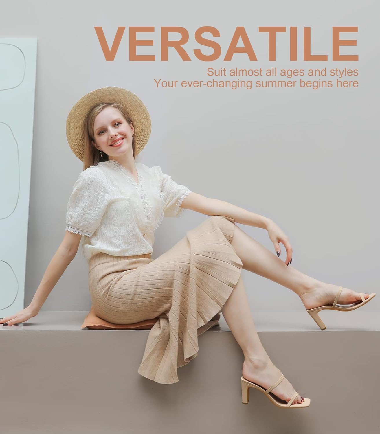 Leevar Square Toe Heels Sandals - White Black Nude Heels Chunky Two Strap Low Heels for Women Leather Mule Sandals Slip On Block Heels for Party Dating Daily Standard Size 2.75 Inch - Image 6