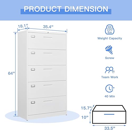 Miniatura 10 de Yizosh Archivador de 4 cajones blanco con cerradura, archivador para oficina en casa, gabinete de almacenamiento de archivos de oficina con cierre
