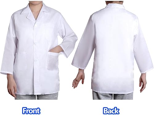 Miniatura 2 de mifengda Disfraz de científico para niños, bata de laboratorio y gafas de vestir para niños, con tarjeta de identificación, lupa para Halloween