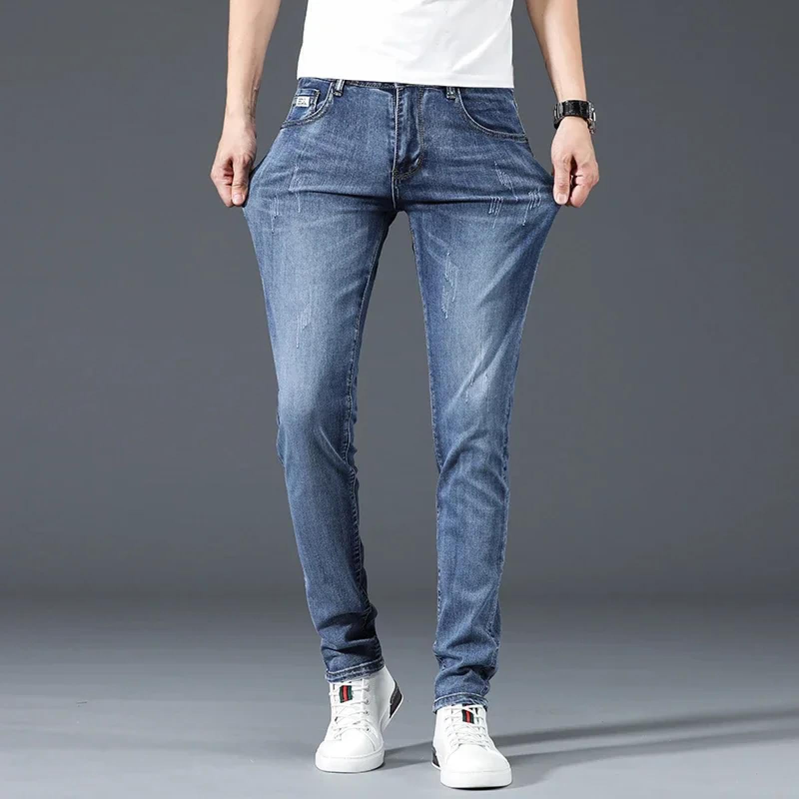 Jeans Pantalon Herren-Jeans Stretch Gerade Kleine Füße Slim Fit Modisch Casual Denim Lange Hosen Männer