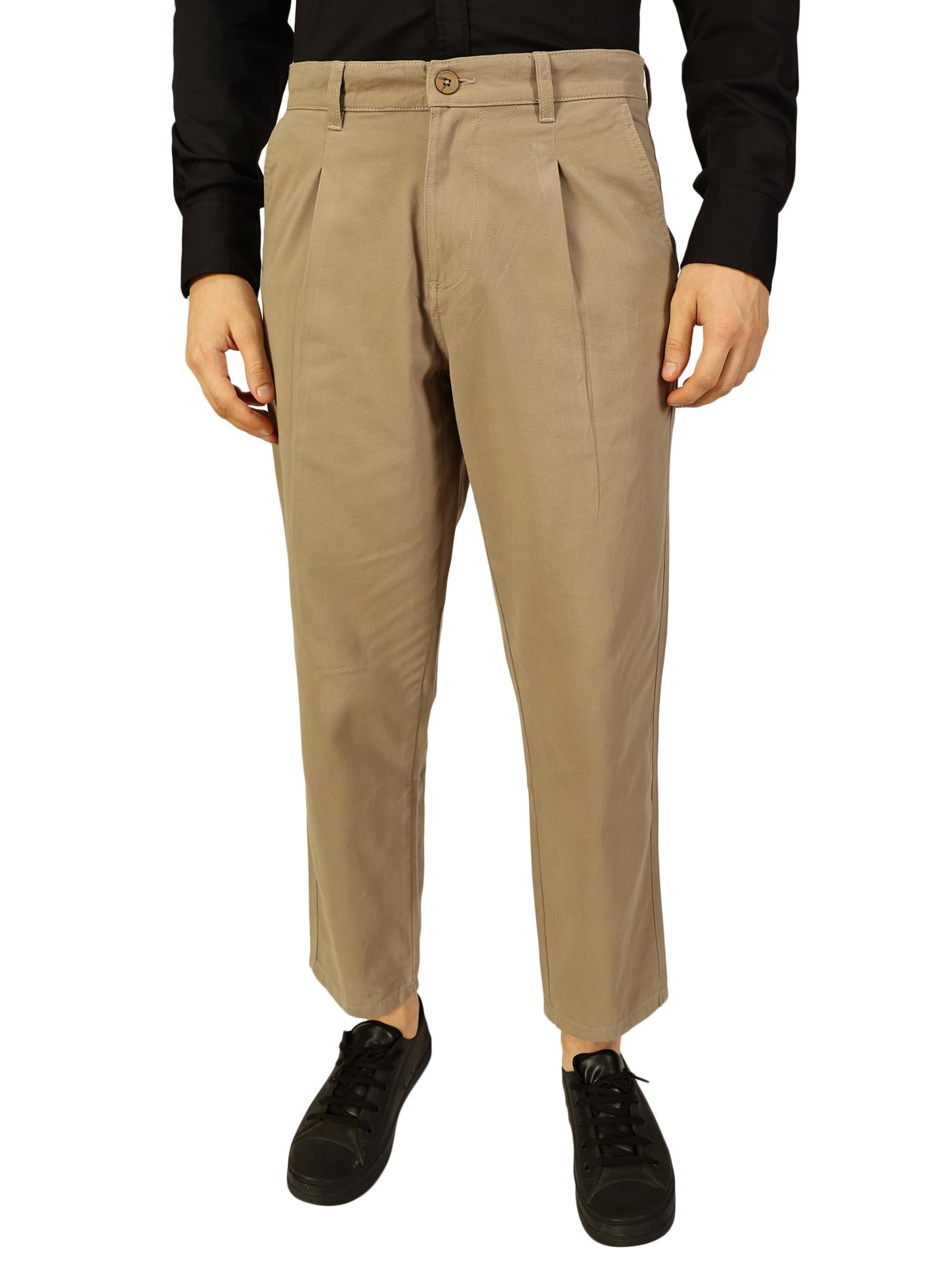 Vero Moda Men's | Solid | Light Weight | Breathable Fabric | 4 Pocket | Mid Rise | Relaxed Fit | 100% Cotton | Button Waist | Chino Trouser | Pants in neutral