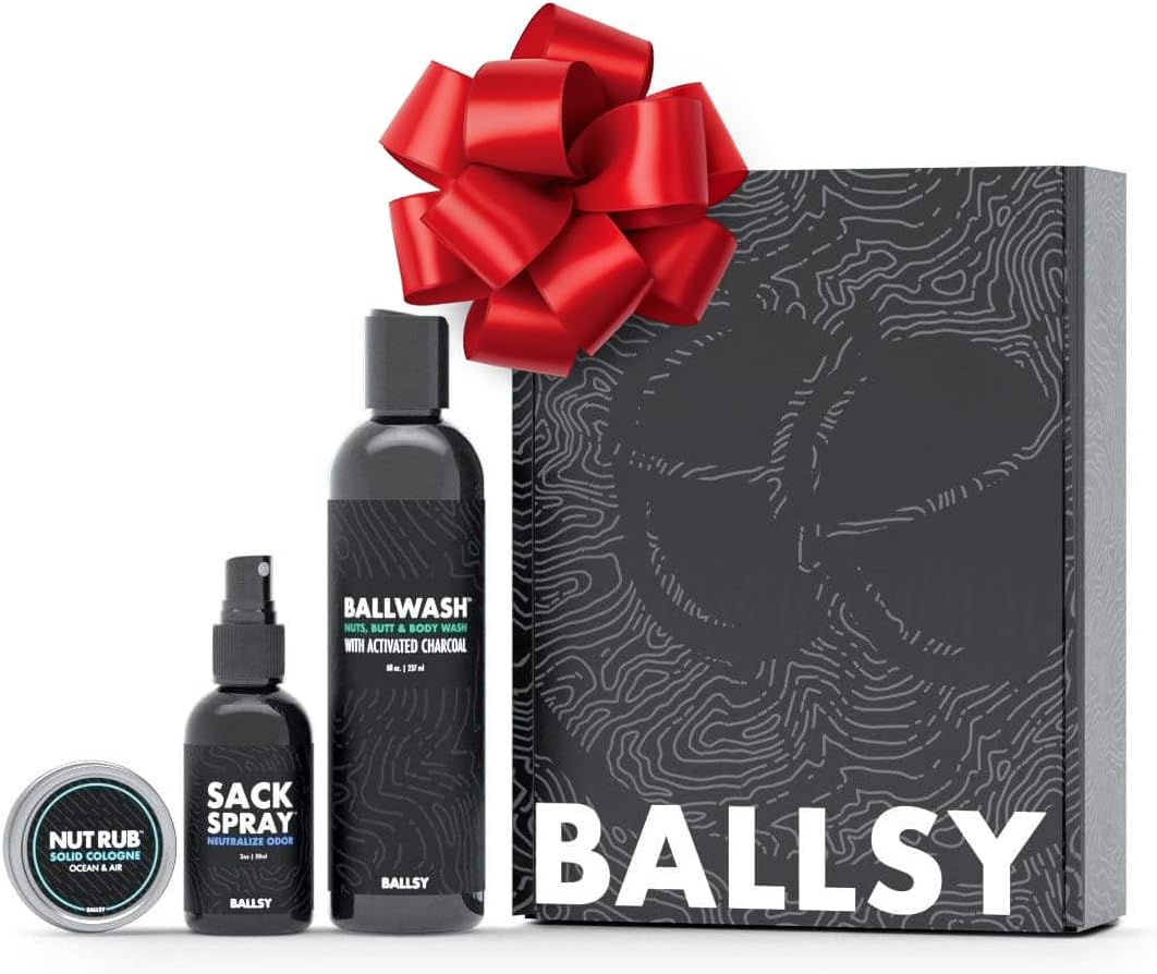Ballsy Sack Pack, Men's Fresh Kit, Includes Body Wash, Deodorizing Spray and Cologne Rub, Men's Body Care, Ball Wash for Men Gift Pack, Ocean & Air