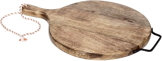 Father's Day Gift Wooden Cutting Board with Iron Handle Wooden Chopping Board Countertop Round Paddle Cutting Board for Meat Bread Serving Board Charcuterie Board Circular Circle Cutting Board