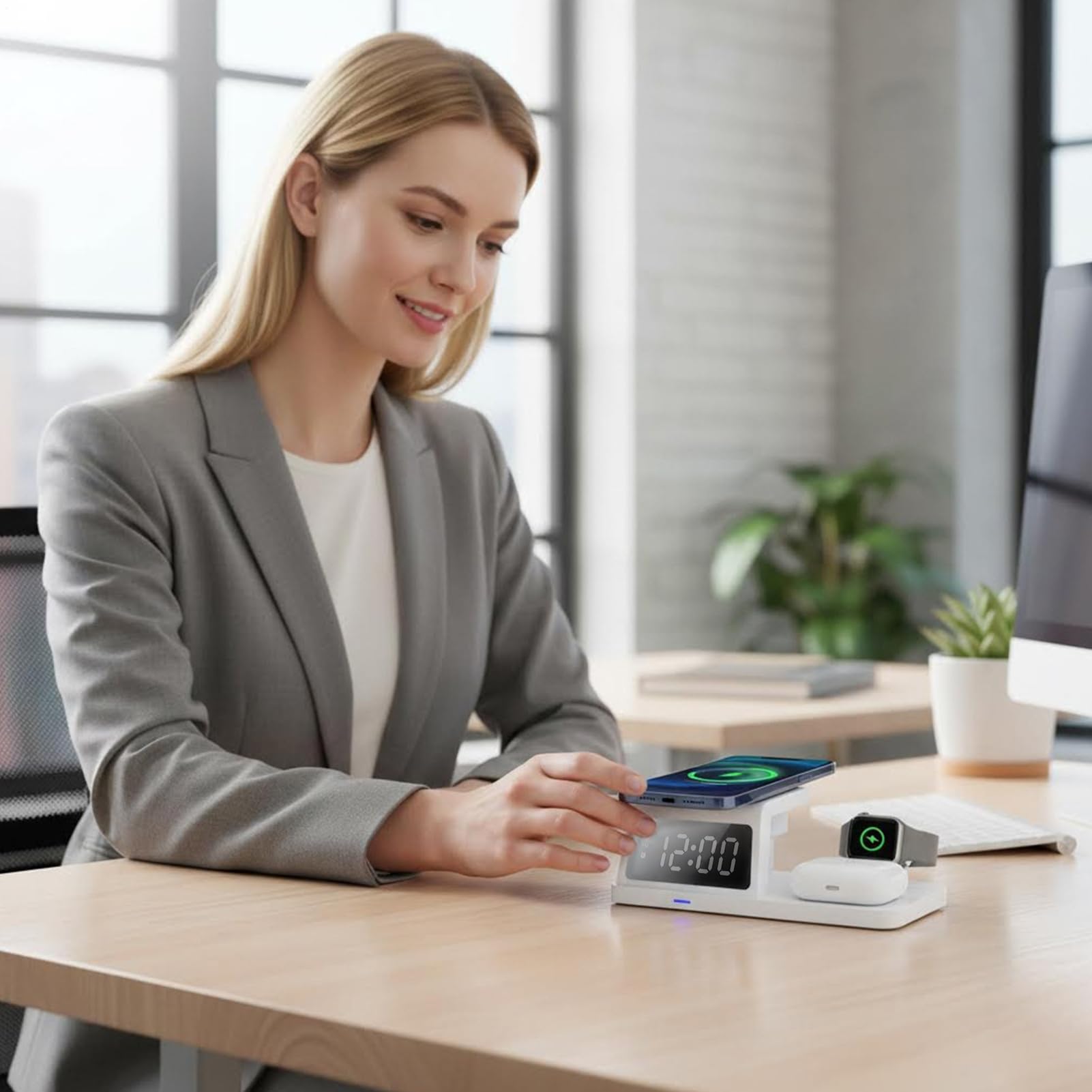 Sveglia Con Caricatore Telefono 4 in 1 Senza Fili Dispositivo di Ricarica | Stazione Per Smartphone Per Casa Ufficio Lavoro Quotidiano Auto Viaggio Campeggio Avventura