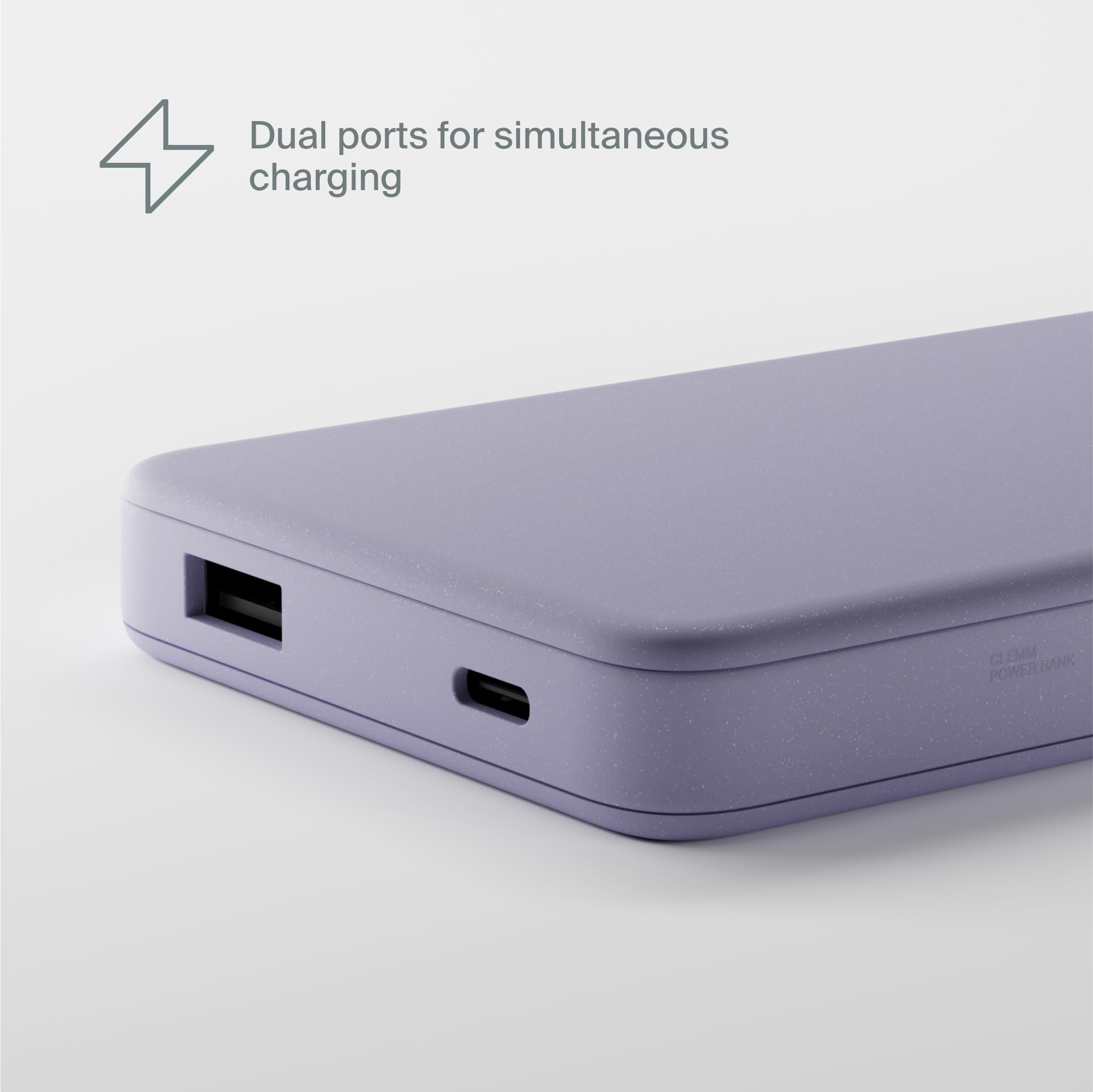 Clemm Caricabatterie portatile 10K mAh Dual Port (USB-A, USB-C) Ricarica rapida Power Bank per iPhone 16/15/14, Samsung Galaxy, iPad, Google Pixel e altri, lavanda