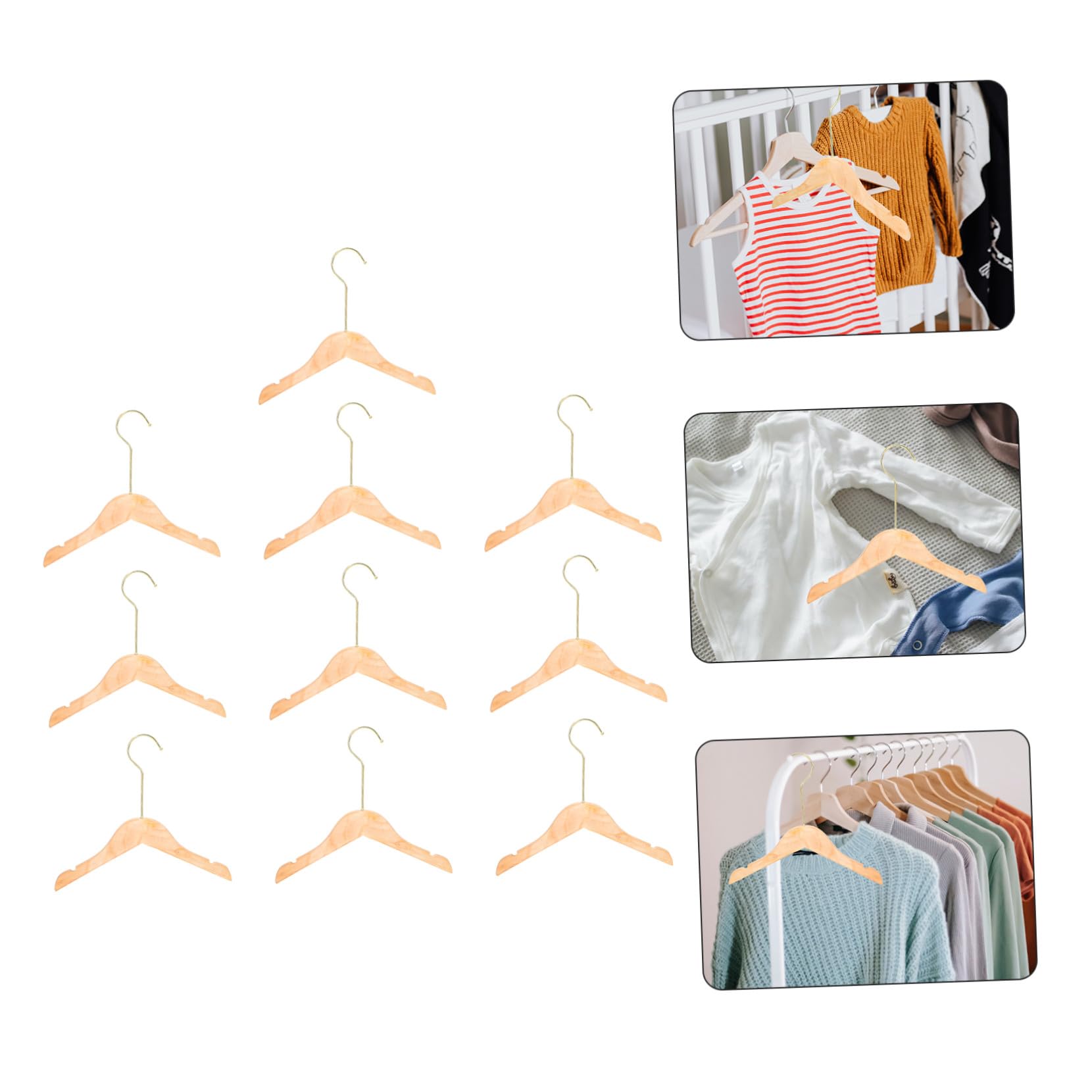 TOYANDONA Perchas de Madera para Ropa de Niños Pequeños, 10 Unidades, Diseño Seguro y Antideslizante, Ideales para Organizar y Secar Ropa en Casa