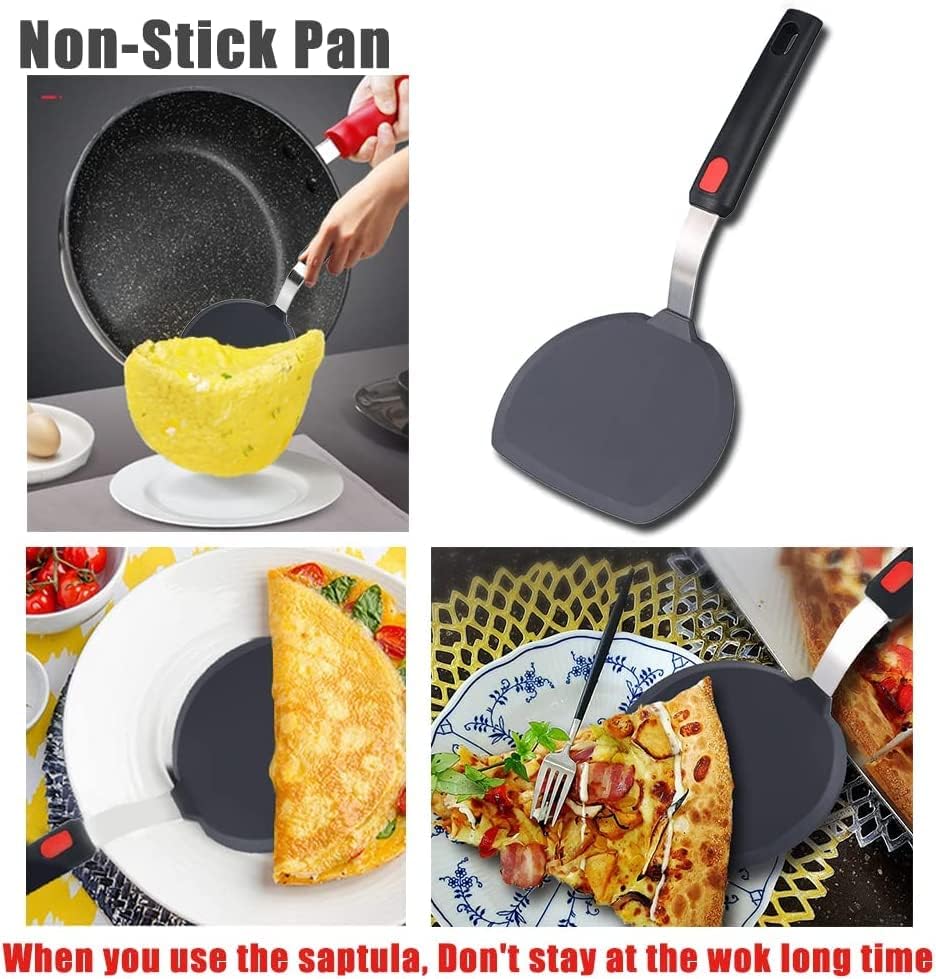 Image of Silicone Spatula Heat Resistant Flexible Rubber for Nonstick Cookware, Burger Pancake Spatula Turner Large Silicone Spatula for Cooking Kitchen Utensil (Black) (Pack of 1)