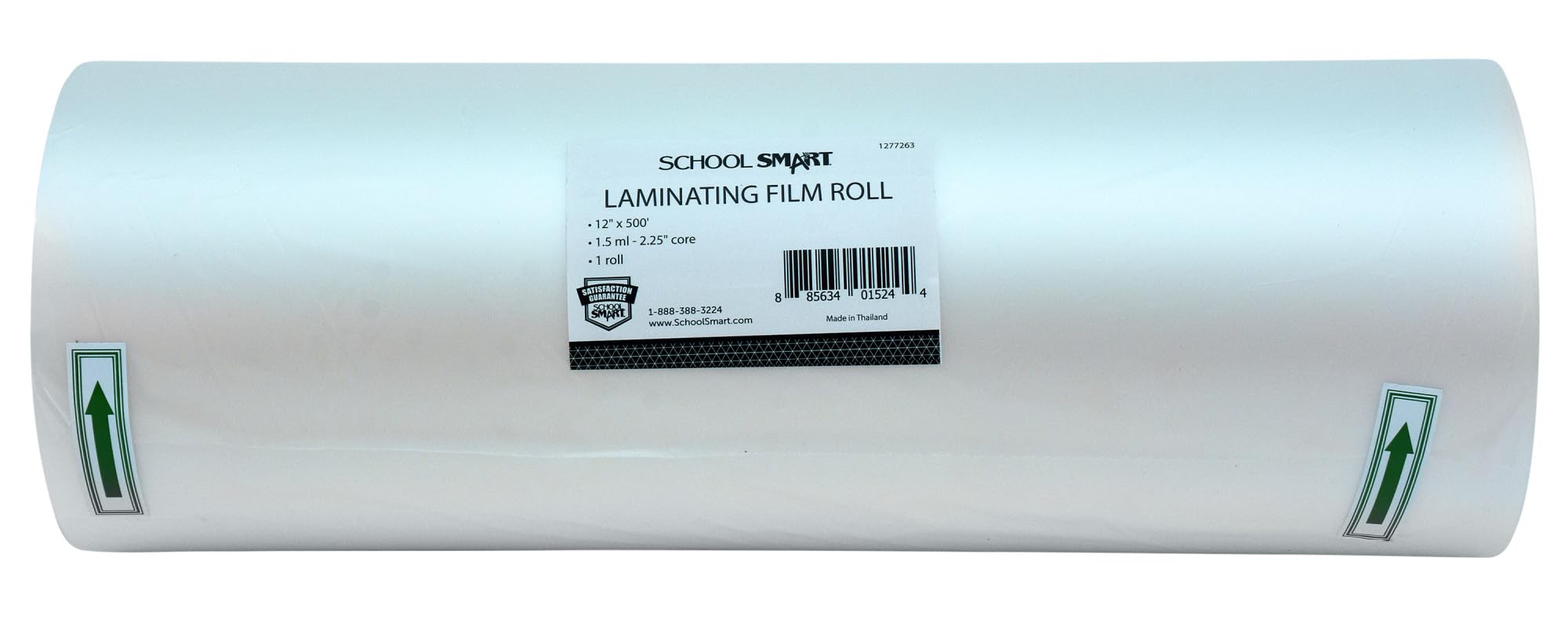 School Smart Laminating Film Roll, 12 Inches x 500 Feet, 1.5 mil Thick, 2.25 Inch Core, High Gloss