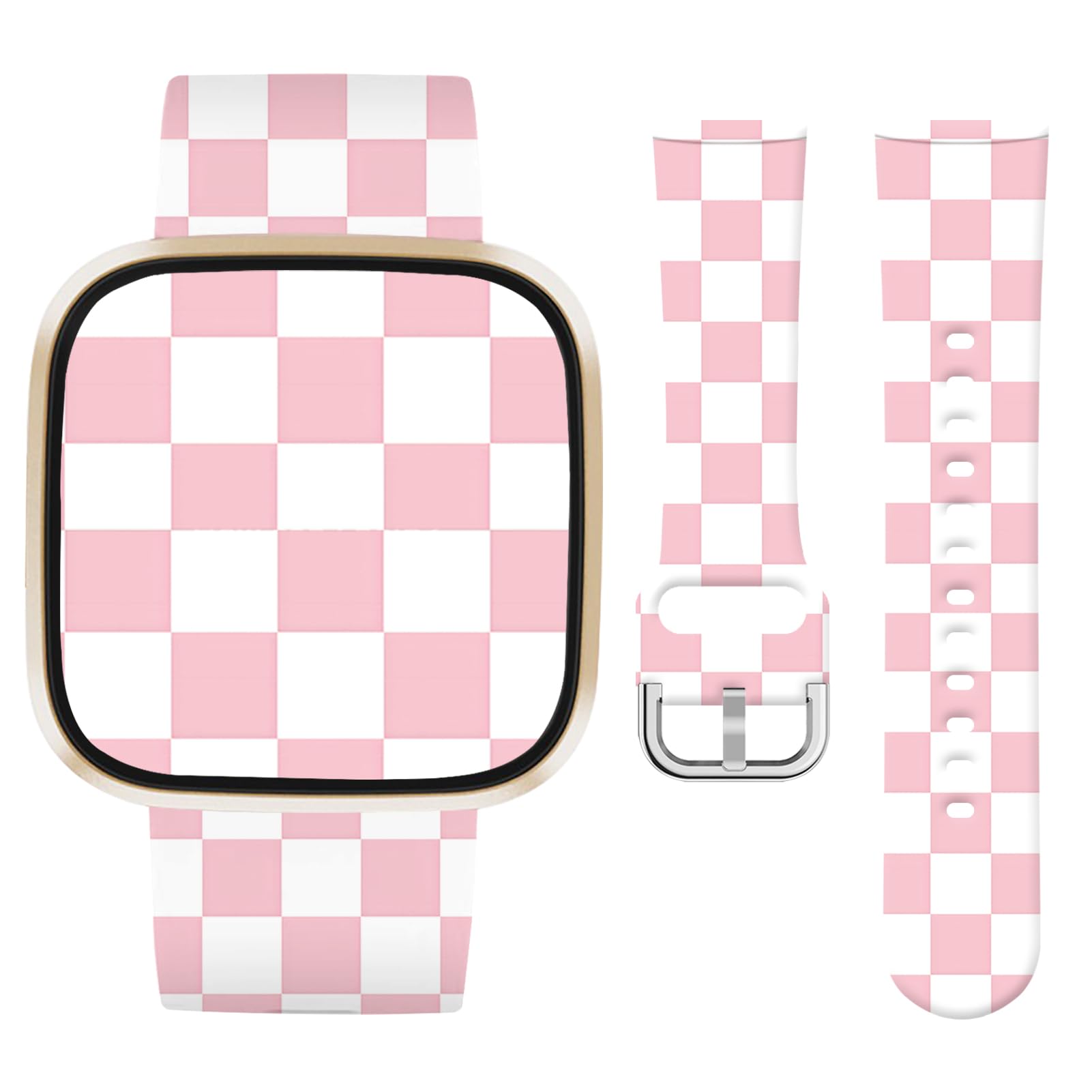 Vozehui Cute Checkered Strap Silicone Strap Compatible with Fitbit Versa 4 3/Sense/Sense 2,Soft Silicone Cute Replacement Straps for Women Men