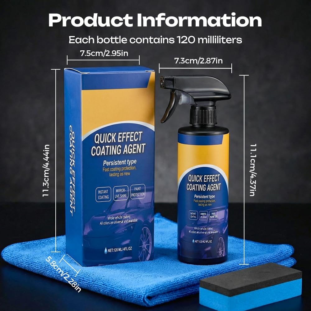 Quick Effect Car Coating Spray, Waterless Car Wash & Polish Spray, Car Paint Protection Coating Agent for Shine & Scratch Repair, Multi Surface Cleaner for Cars Glass Wheels (1pcs) — view 7