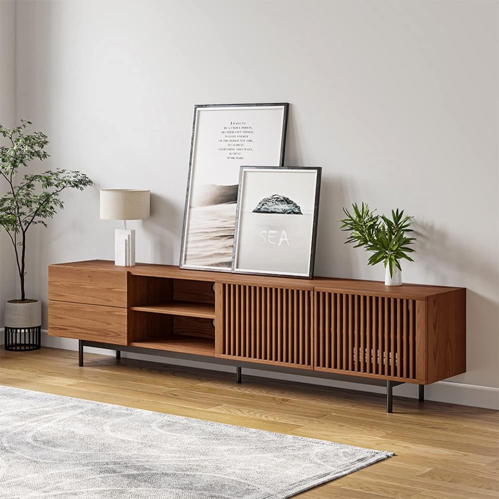 POVISON Modern Media Console with Storage, 79'' Solid Wood