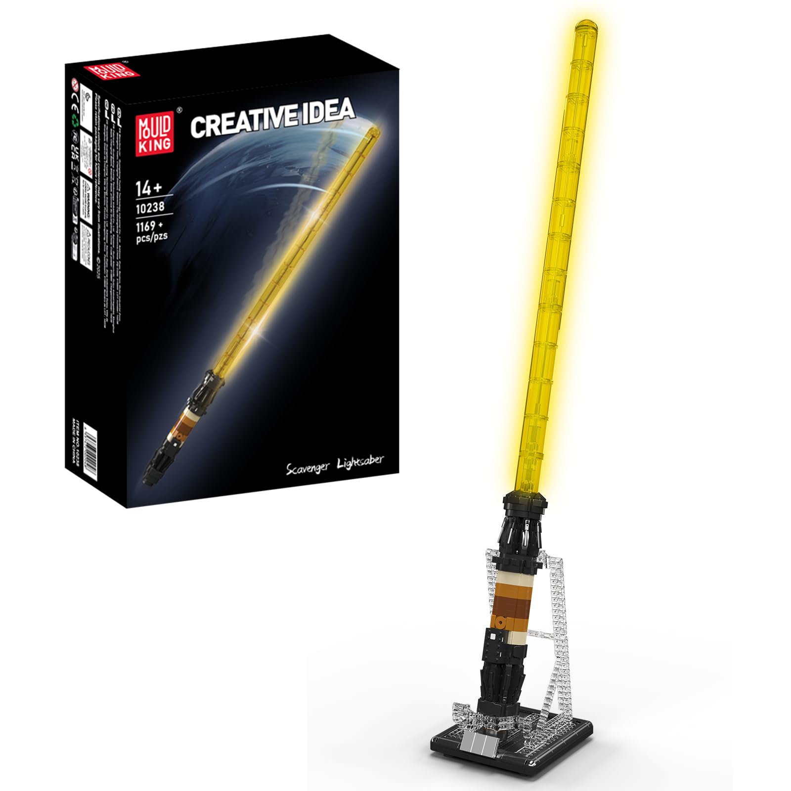 Mould King 10238 Technik Lichtschwert Klemmbausteine Bausatz mit LED und Ständer, 1169+ Teile Kreatives Cosplay Spielzeug, Technologie Halloween Darksaber Bauset