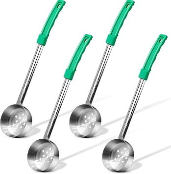 4 Ounce Stainless Steel Perforated Portion Control Ladle Spoon - 4Pcs Pizza Sauce Serving Spoons Portion Ladle for Sauces, Perfect for Weight Watchers, Buffets, Parties