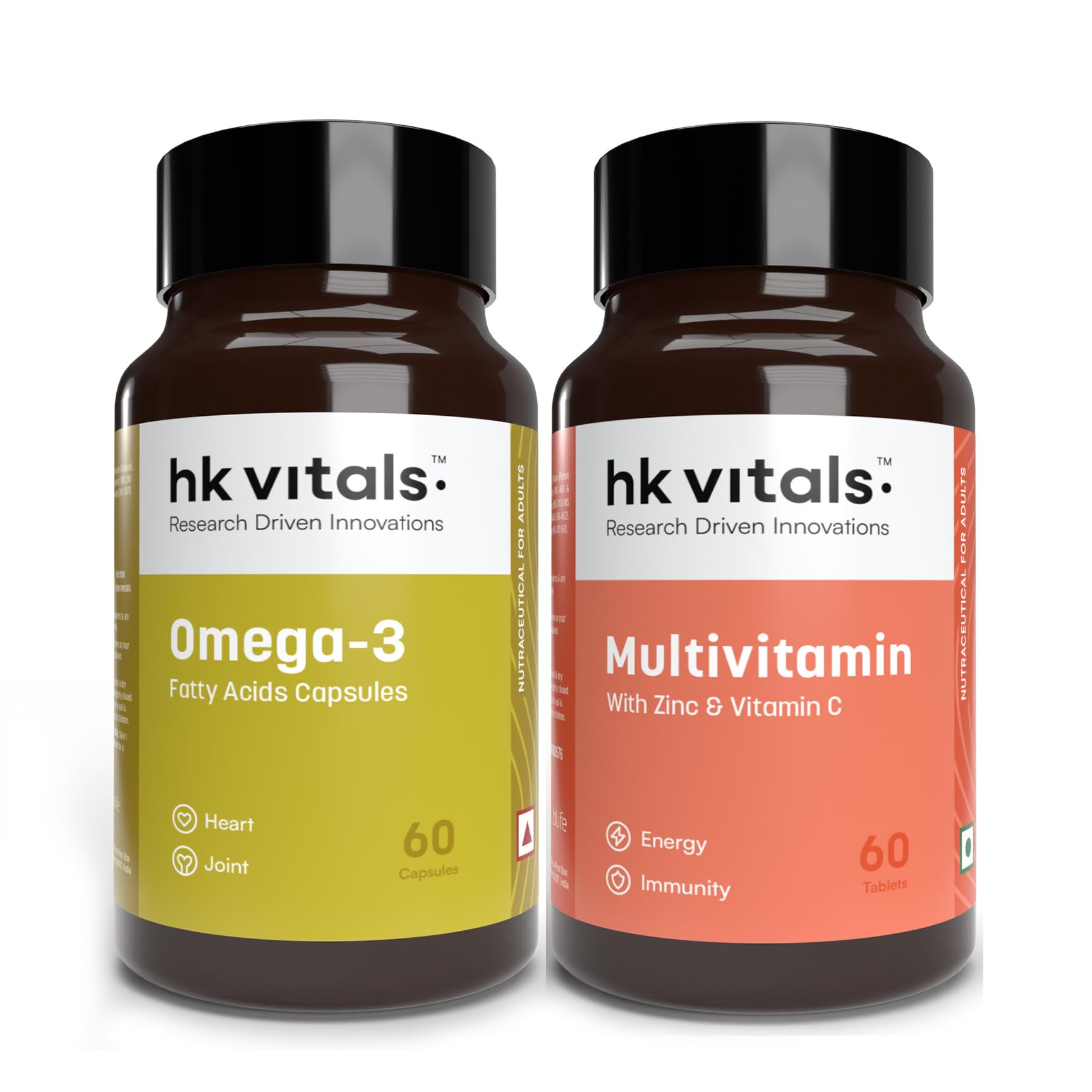 HealthKart hk vitals Omega 3 Supplement and Multivitamin Combo, 60 Omega 3 Capsules + 60 Multivitamin Tablets