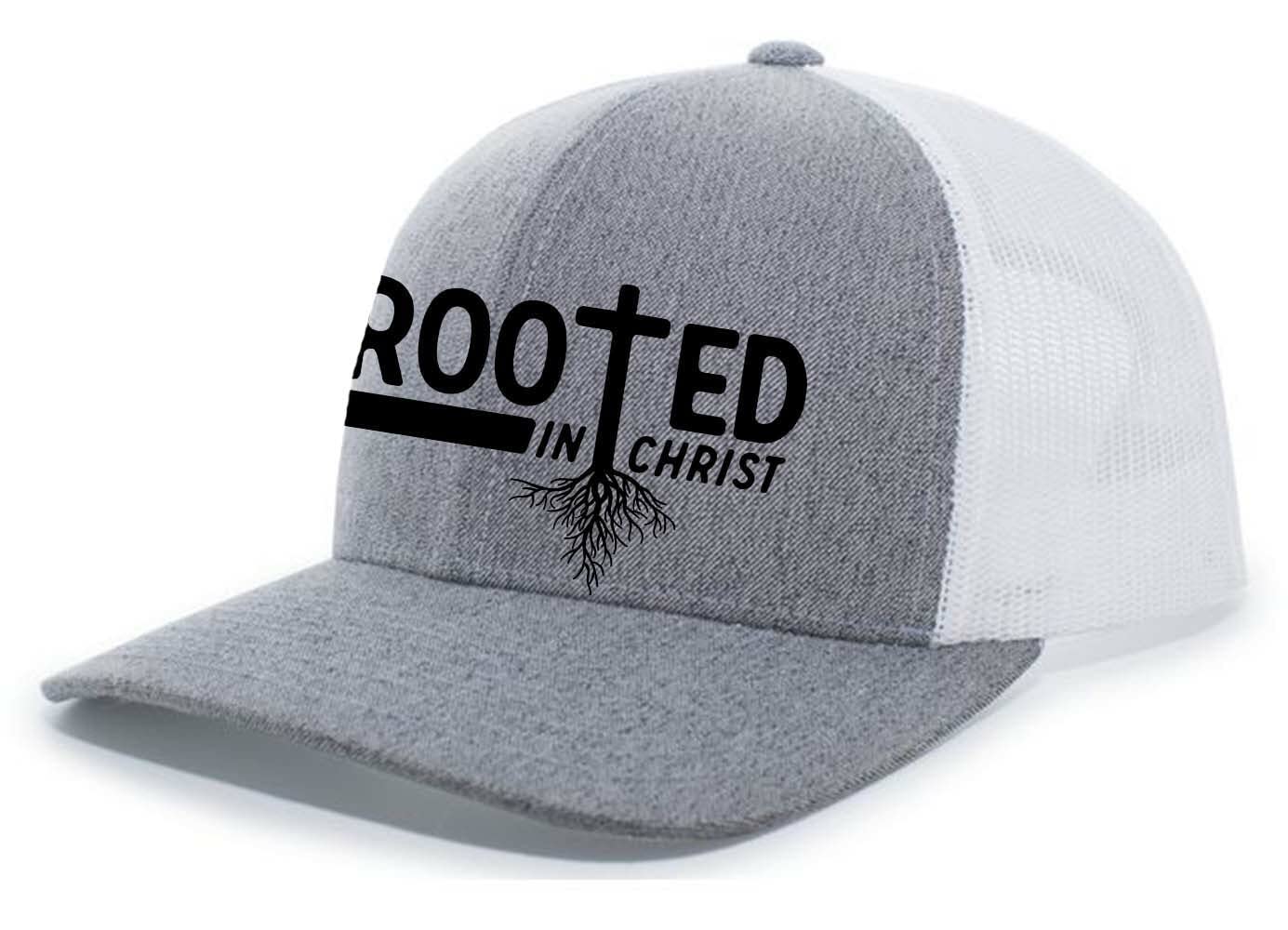 Christian Rooted in Christ Cross Mens Embroidered Mesh Back Trucker Hat