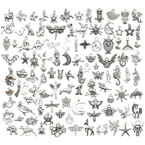 YoudiylaUK Wholesale 100pcs Mixed Animal Pendants Charms for Jewellery Making Crafting Tibetan Silver Bulk DIY for Necklace Bracelet Handmade WM289 Cover