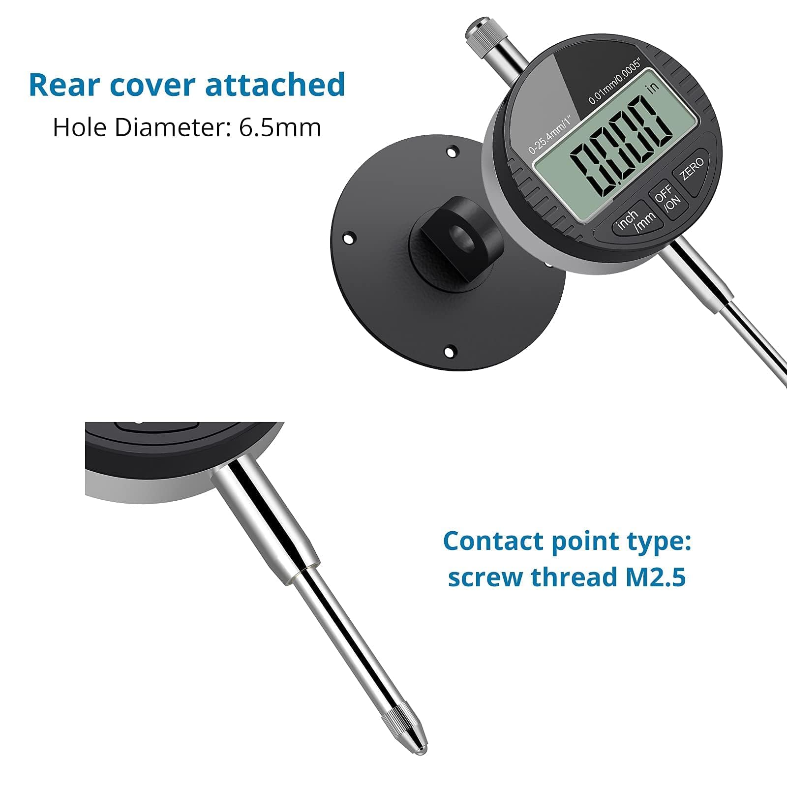 AUTOUTLET Digitale Messuhr 0.01/0.0005'', digitale Messuhr Messtaster 0-25.4mm/1'' Messbereich, mit LCD Anzeige, Digital Indikator Messgerät Dial Test Indicators für Labor Werkstatt usw(schwarz)