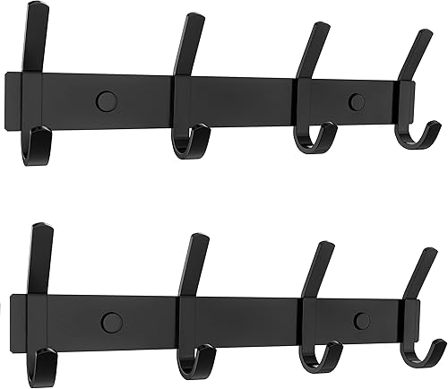 Miniatura 8 de Perchero de pared negro mate con 4 ganchos dobles para colgar, ganchos rústicos de acero inoxidable SUS304 de 12 pulgadas, para sombrero, ropa,