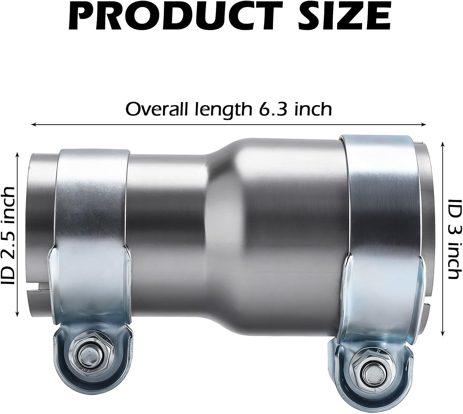 2.5" to 3" Exhaust Adapter Reducer with Clamps, Universal Exhaust Pipe Connector for Car Truck SUV (2 Pack)