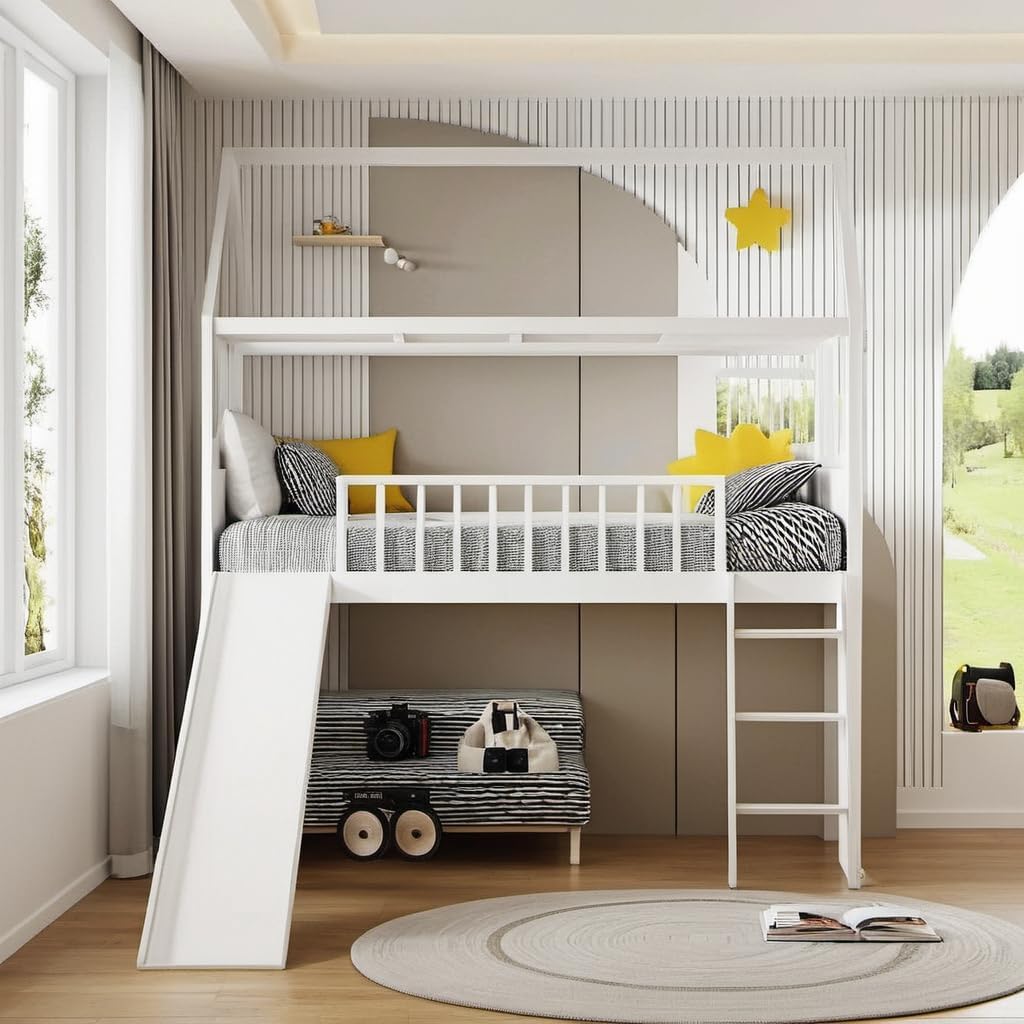 DNYN Twin Size Loft Bed with Slide