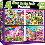 MasterPieces Puzzle Set - 4-Pack 100 Piece Jigsaw Puzzle for Kids - Glow 4-Pack - 8